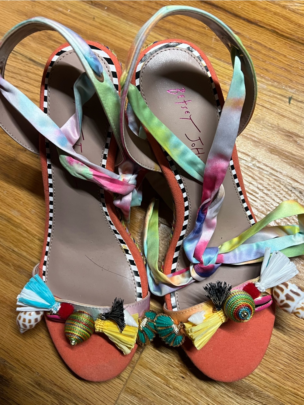 Betsey Johnson Multicolor Tie-Dye Ribbon & Orange Sandals